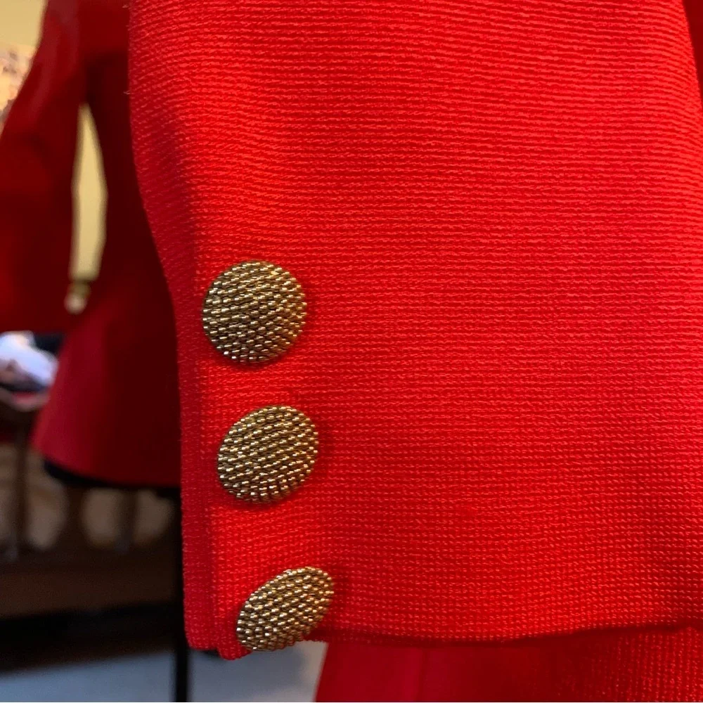 St. John Red Peplum Blazer Jacket Gold Buttons Size 0 | Luxury Designer - Picture 6 of 11